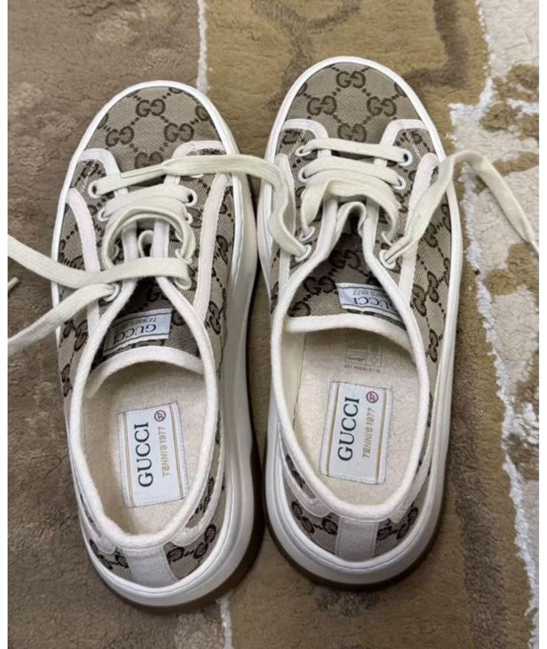 GUCCI Коричневые текстильные кеды, фото 4