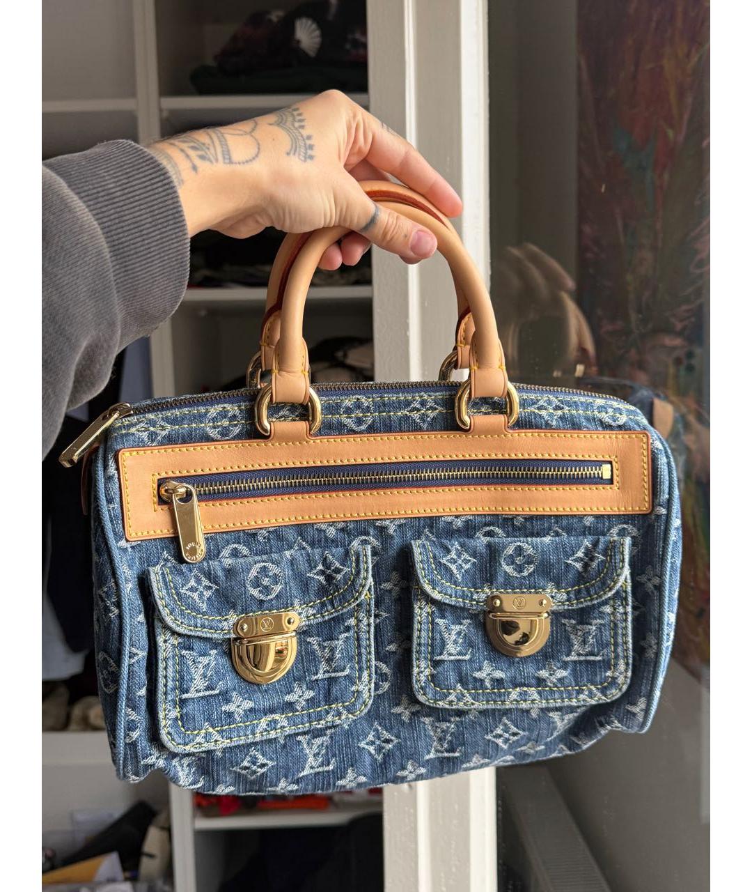 LOUIS VUITTON Синяя деним сумка с короткими ручками, фото 4