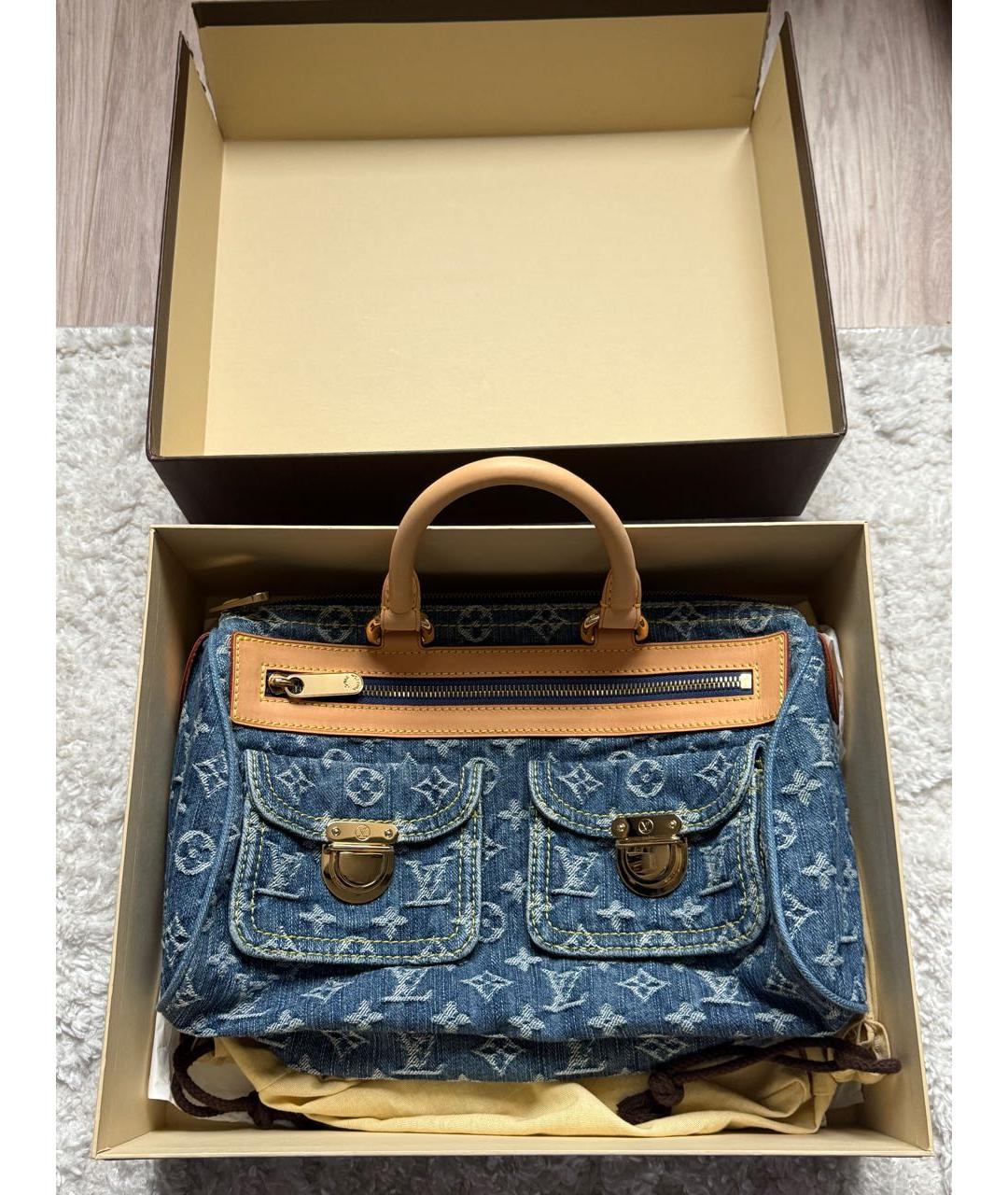 LOUIS VUITTON Синяя деним сумка с короткими ручками, фото 3