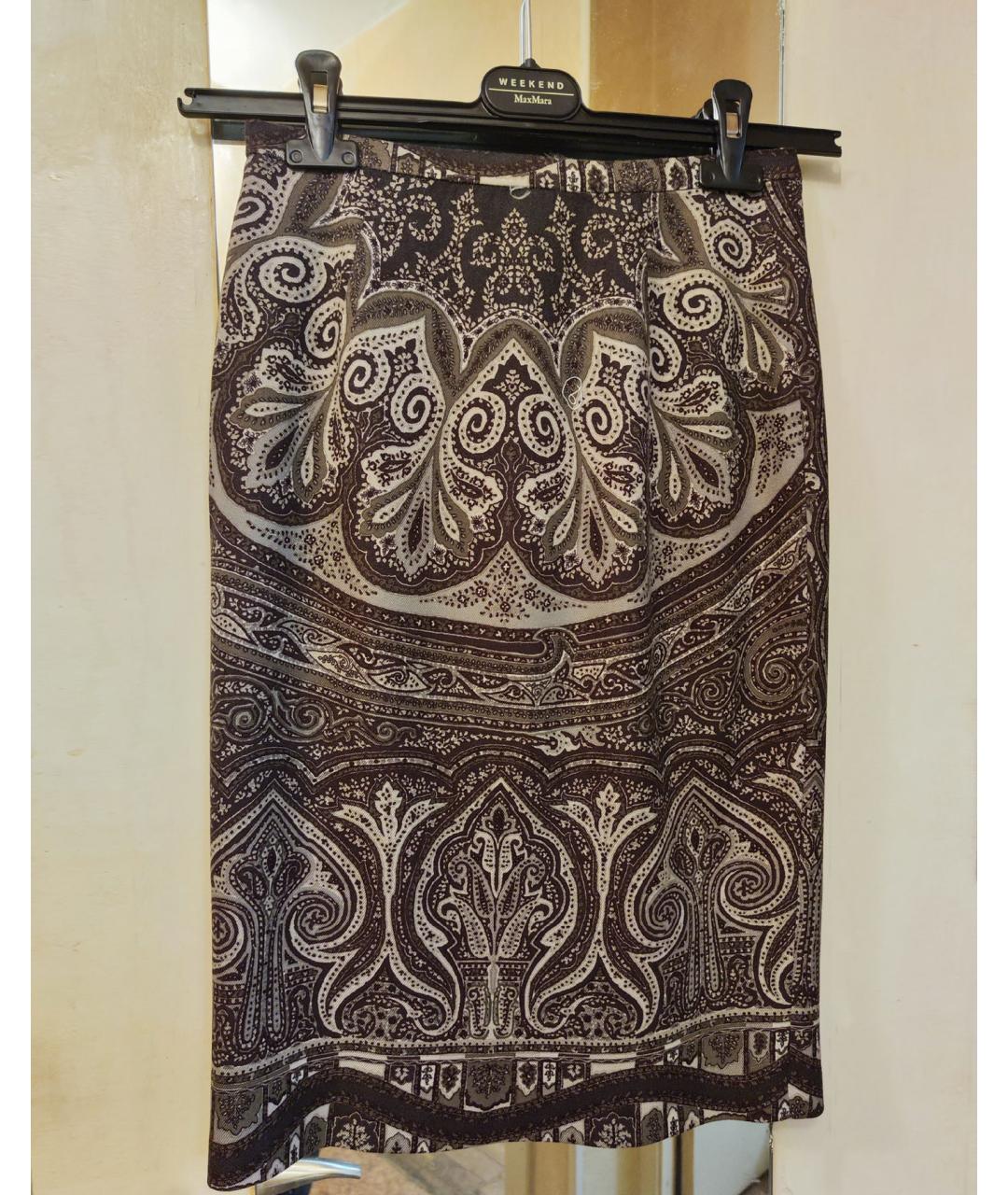 ETRO Коричневая шерстяная юбка миди, фото 4