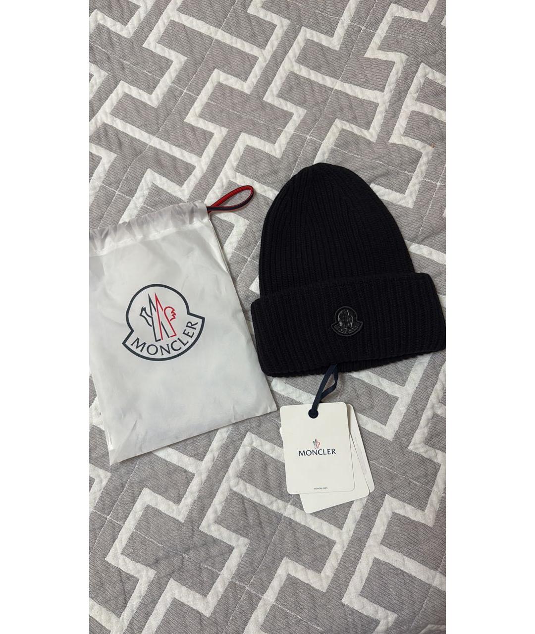 MONCLER Черная шерстяная шапка, фото 4