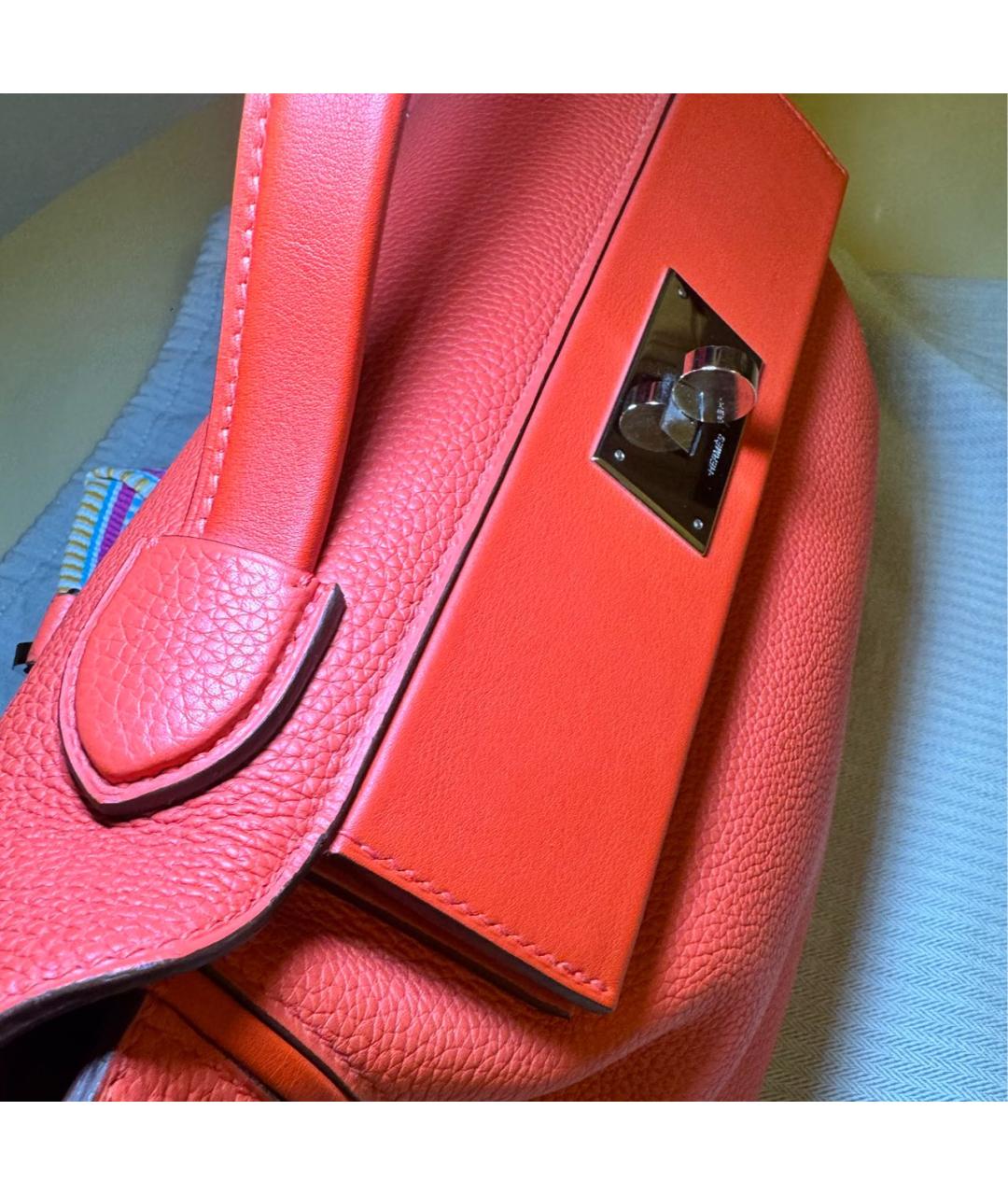 HERMES Оранжевая кожаная сумка с короткими ручками, фото 4