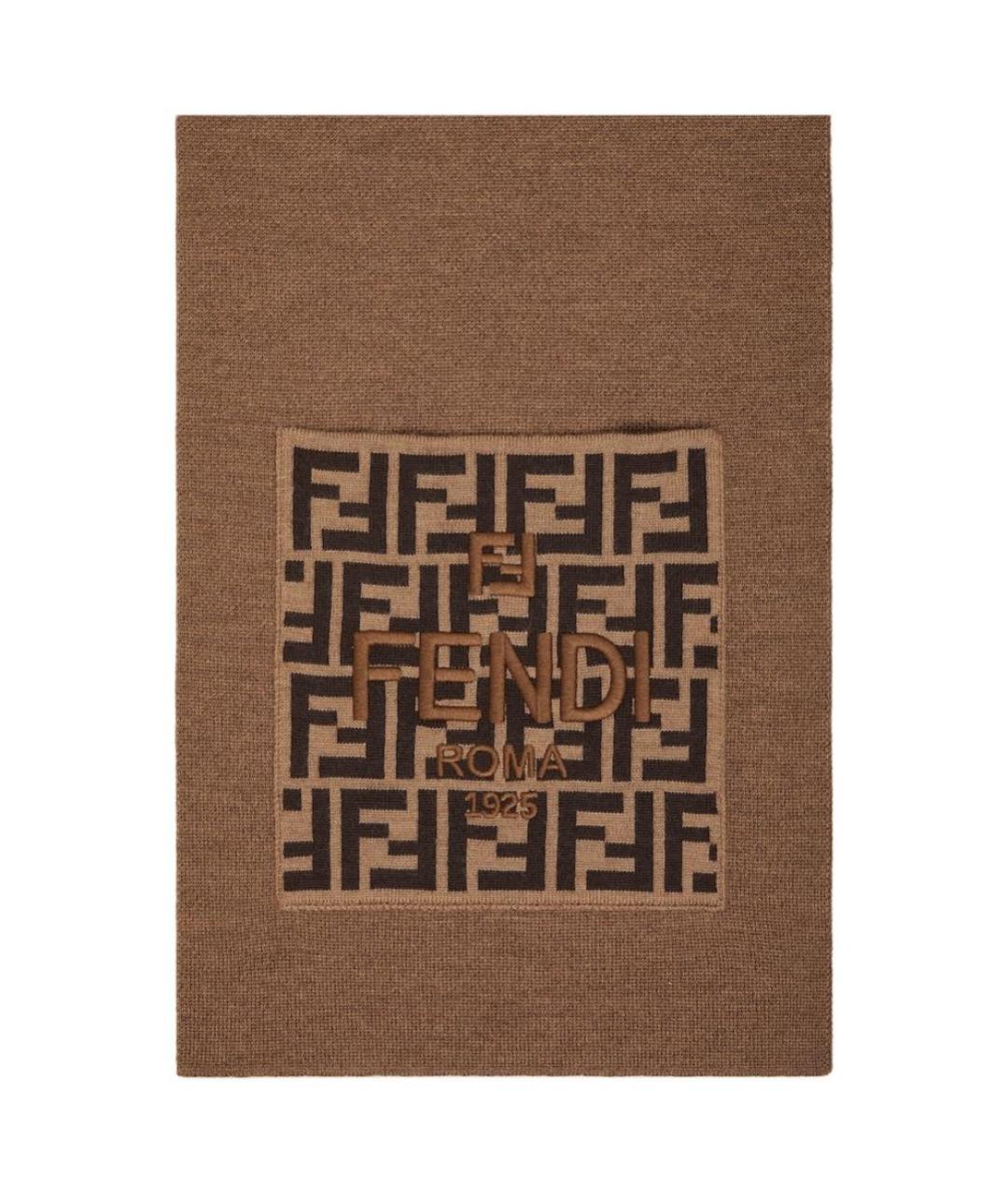 FENDI Коричневый шерстяной шарф, фото 2