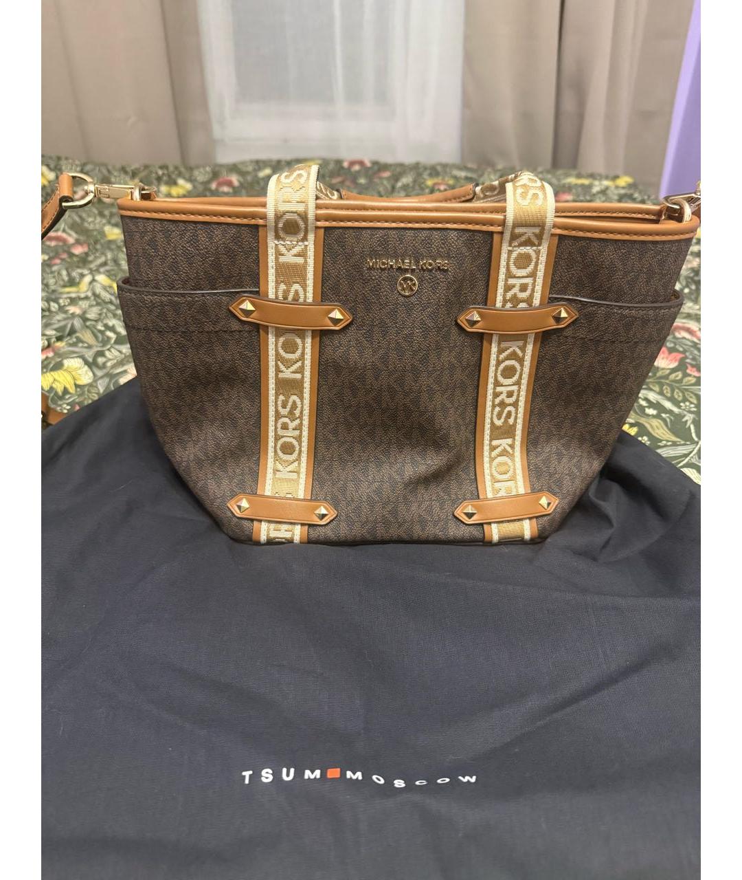 MICHAEL KORS Коричневая кожаная сумка с короткими ручками, фото 6