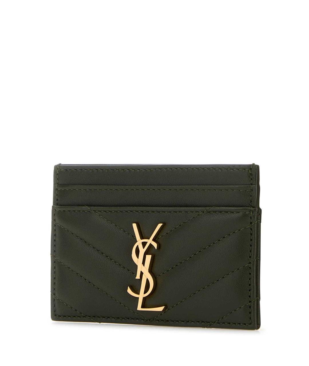 SAINT LAURENT Зеленый кожаный кардхолдер, фото 2