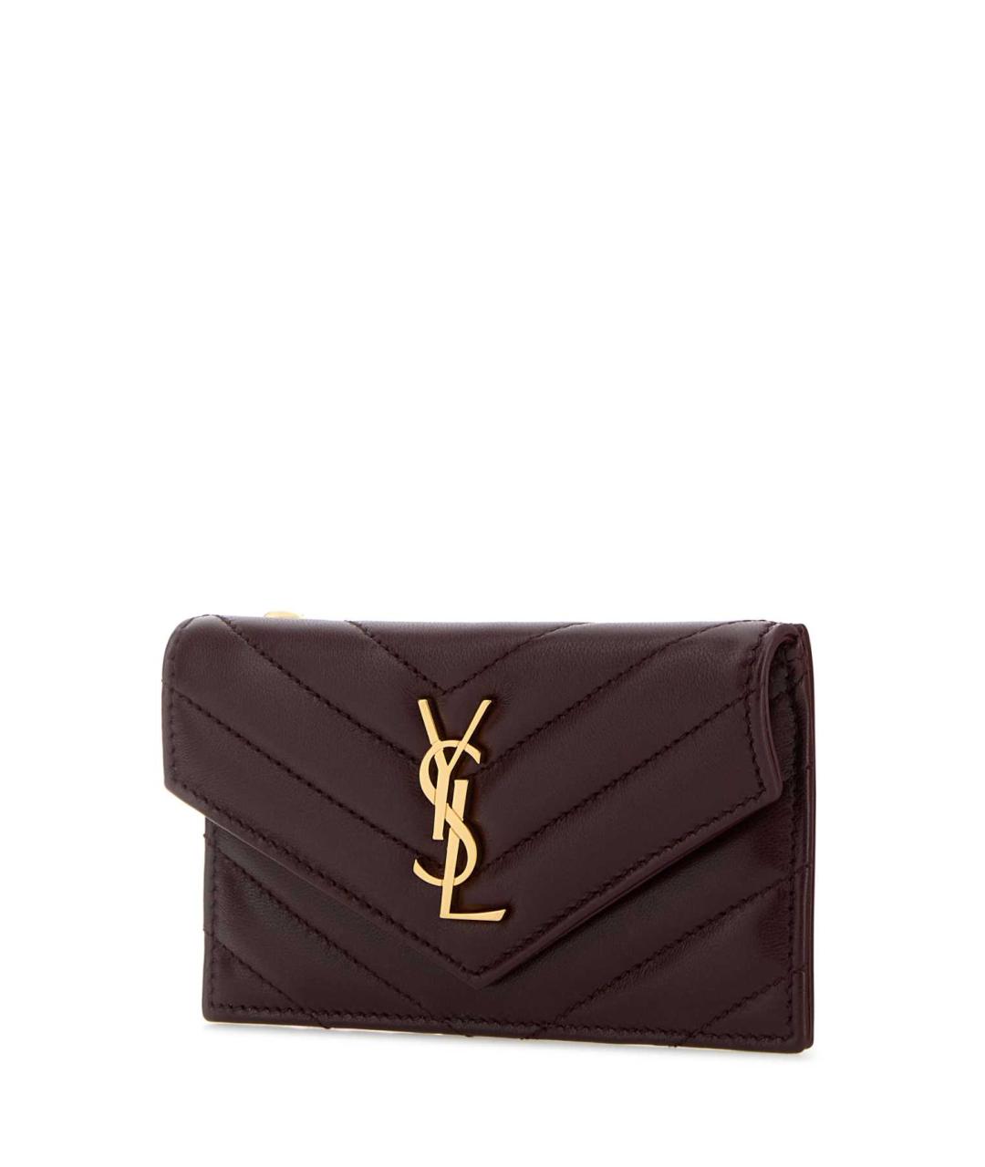 SAINT LAURENT Бордовый кожаный кошелек, фото 2