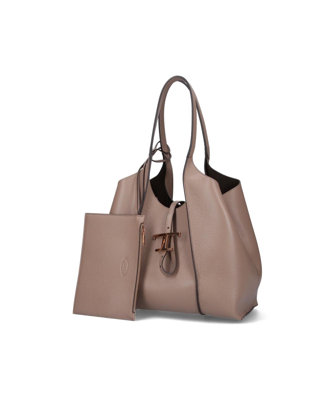 TOD'S Бежевая кожаная сумка тоут, фото 2