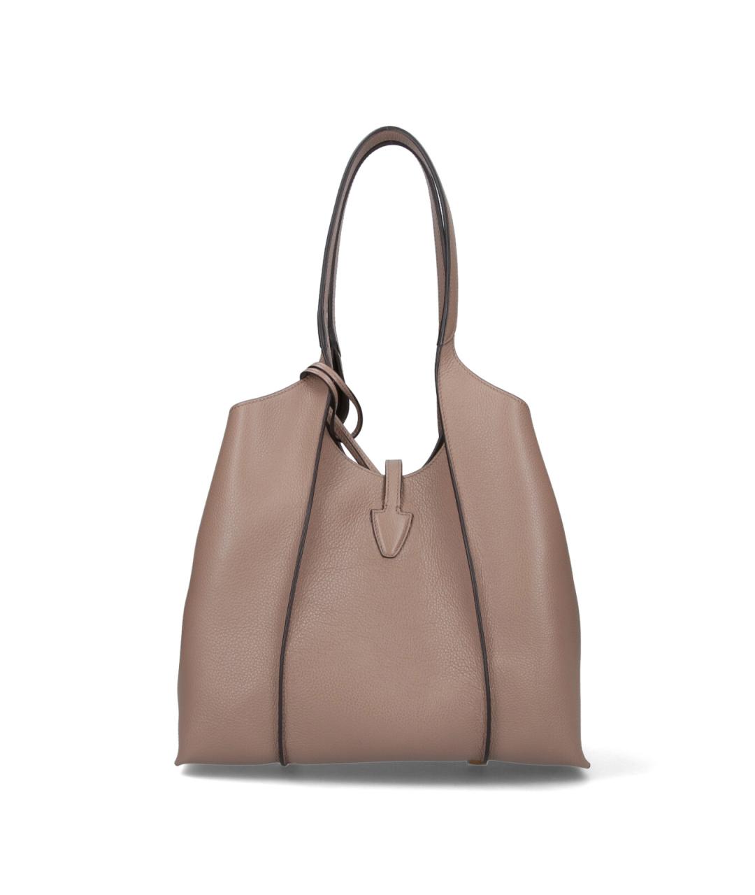 TOD'S Бежевая кожаная сумка тоут, фото 3