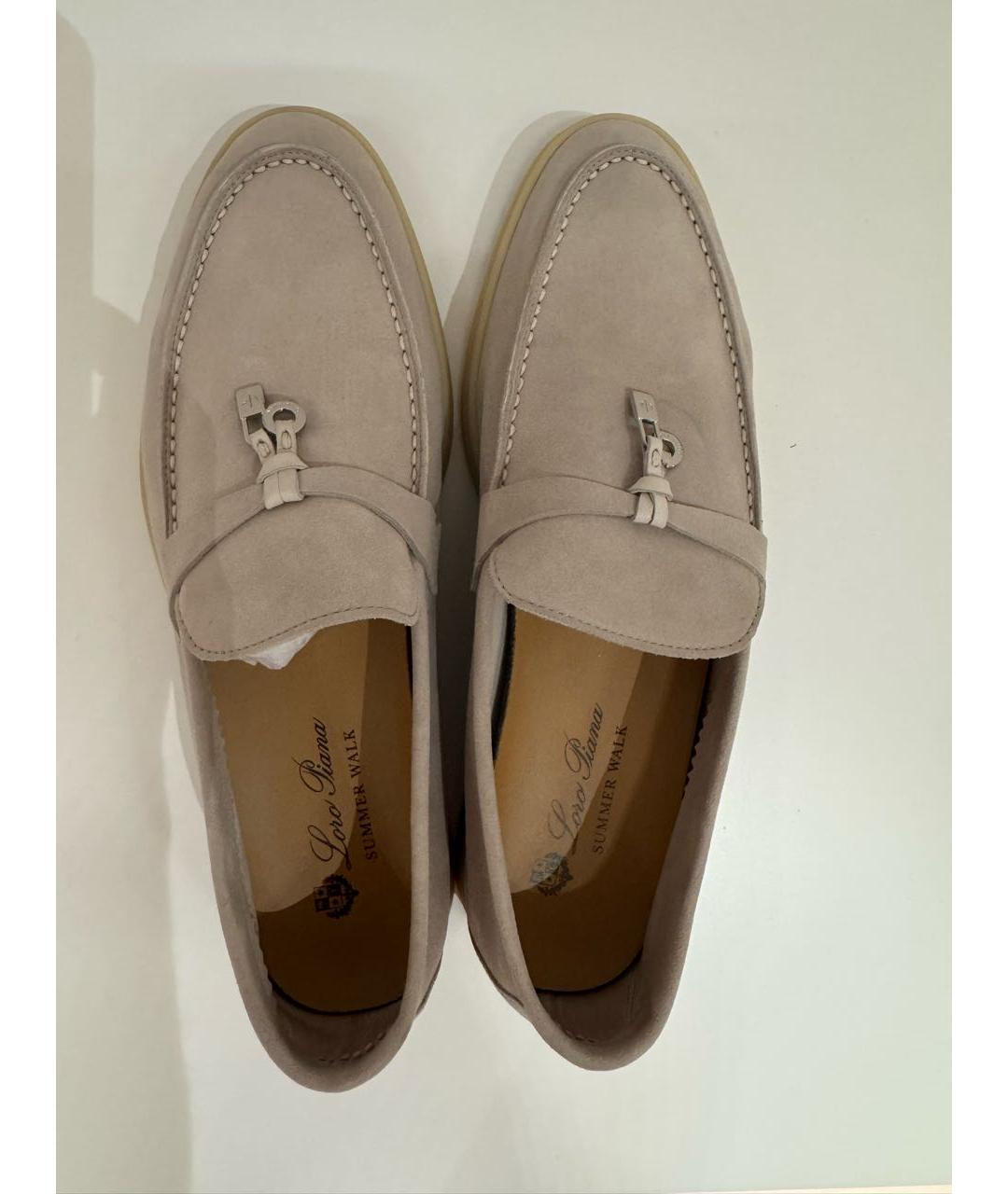 LORO PIANA Бежевые нубуковые лоферы, фото 3