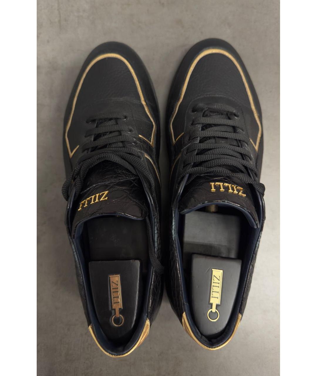 ZILLI Черные низкие кроссовки / кеды из экзотической кожи, фото 3