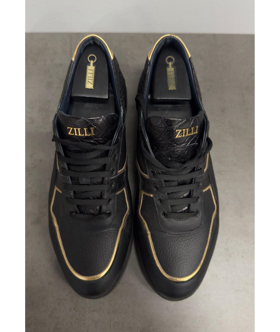 ZILLI Черные низкие кроссовки / кеды из экзотической кожи, фото 2
