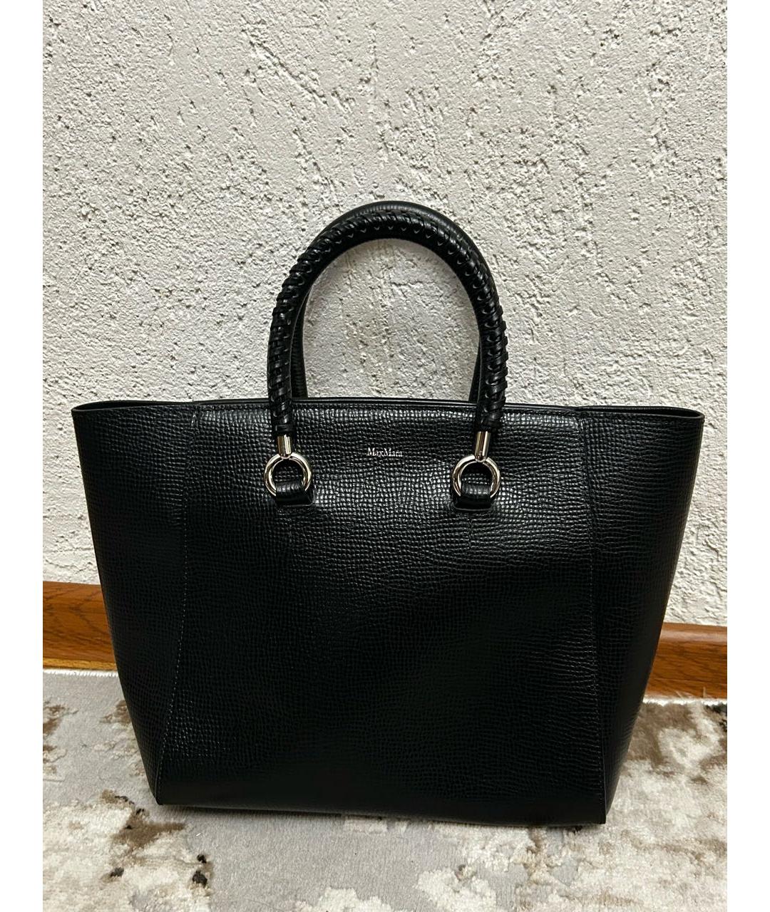 MAX MARA Черная кожаная сумка с короткими ручками, фото 6