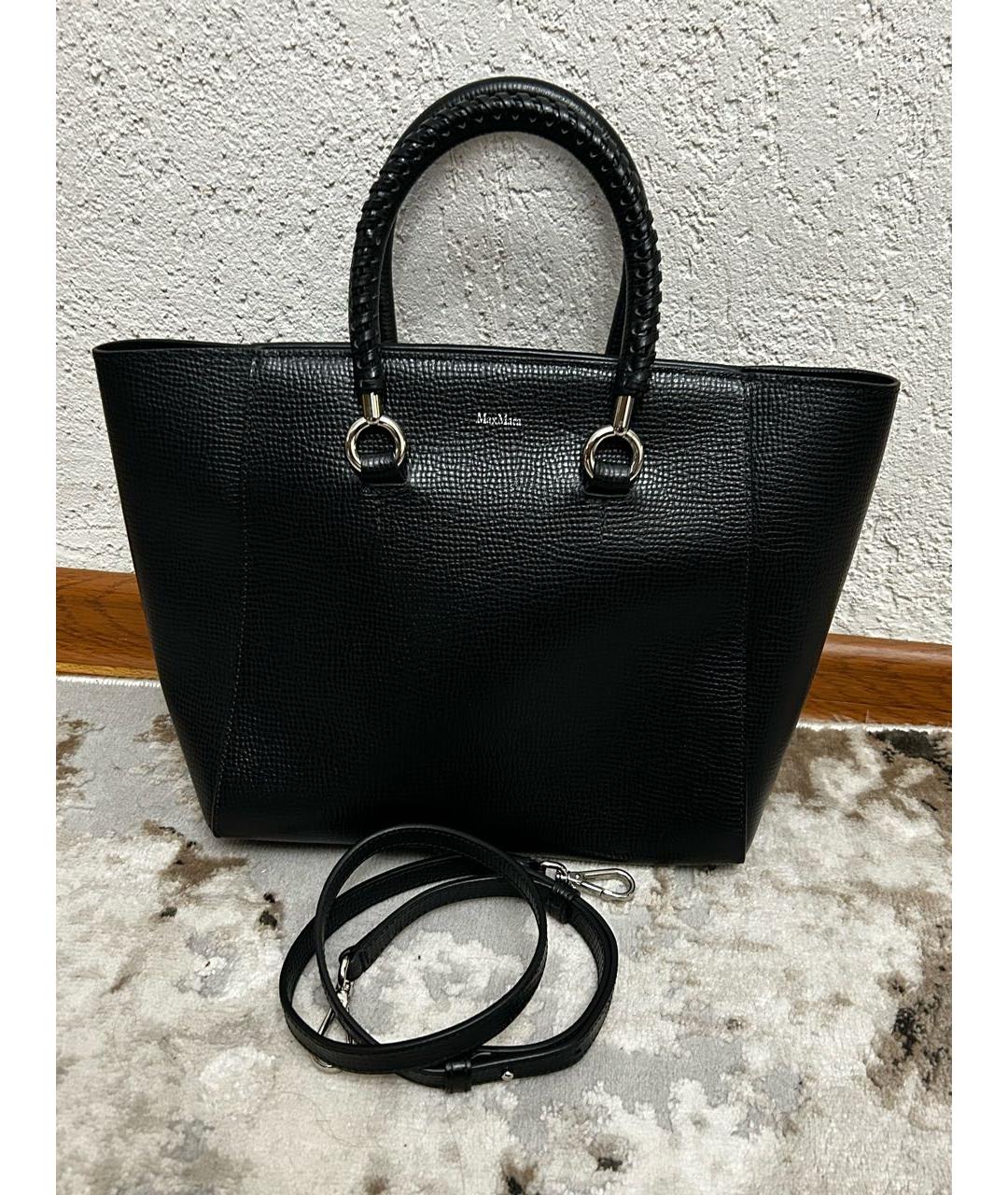 MAX MARA Черная кожаная сумка с короткими ручками, фото 2