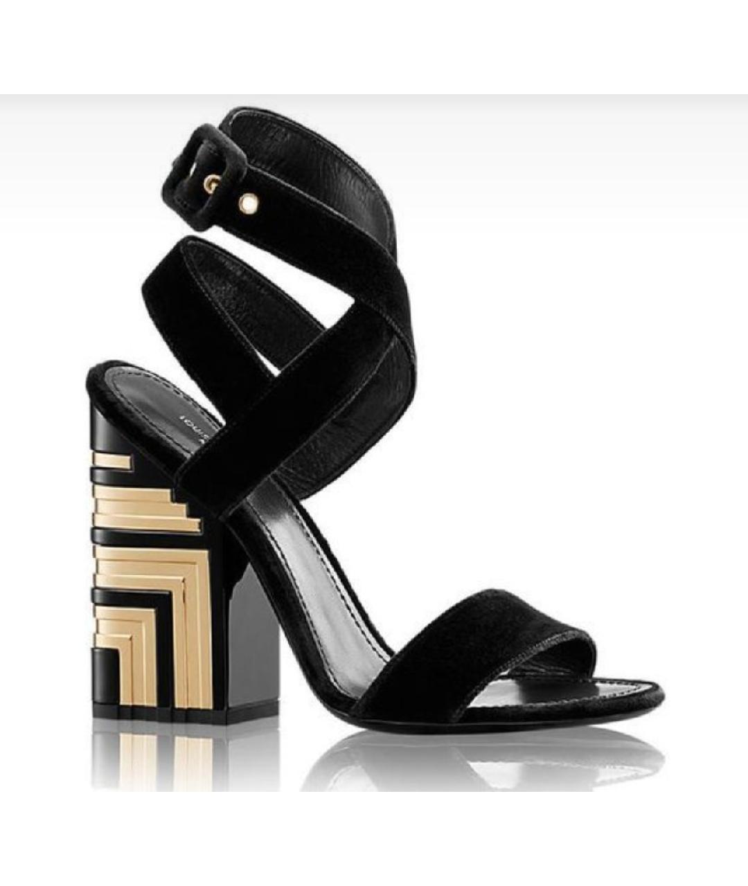 LOUIS VUITTON Черные бархатные босоножки, фото 8