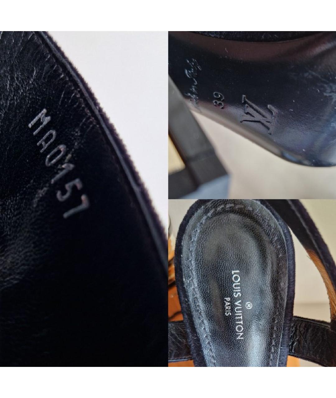 LOUIS VUITTON Черные бархатные босоножки, фото 6