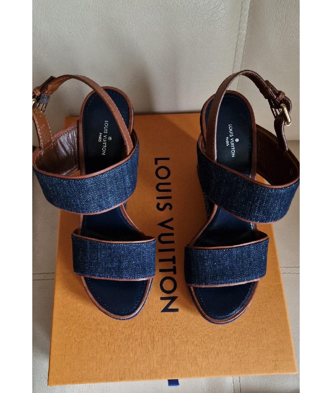 LOUIS VUITTON Темно-синие текстильные босоножки, фото 4