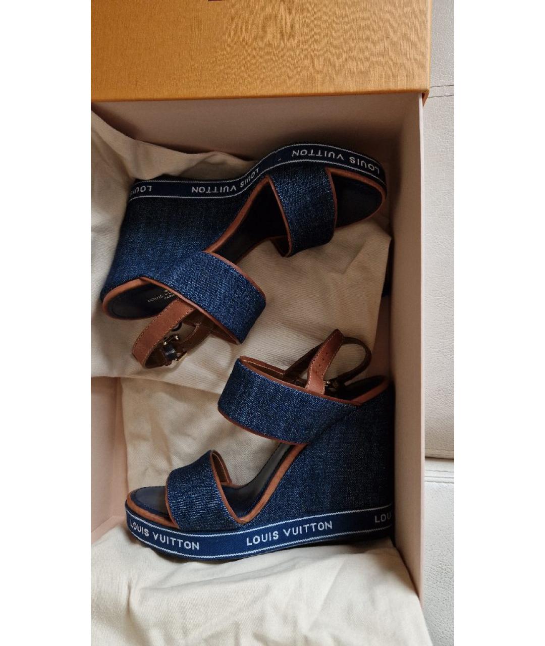 LOUIS VUITTON Темно-синие текстильные босоножки, фото 7