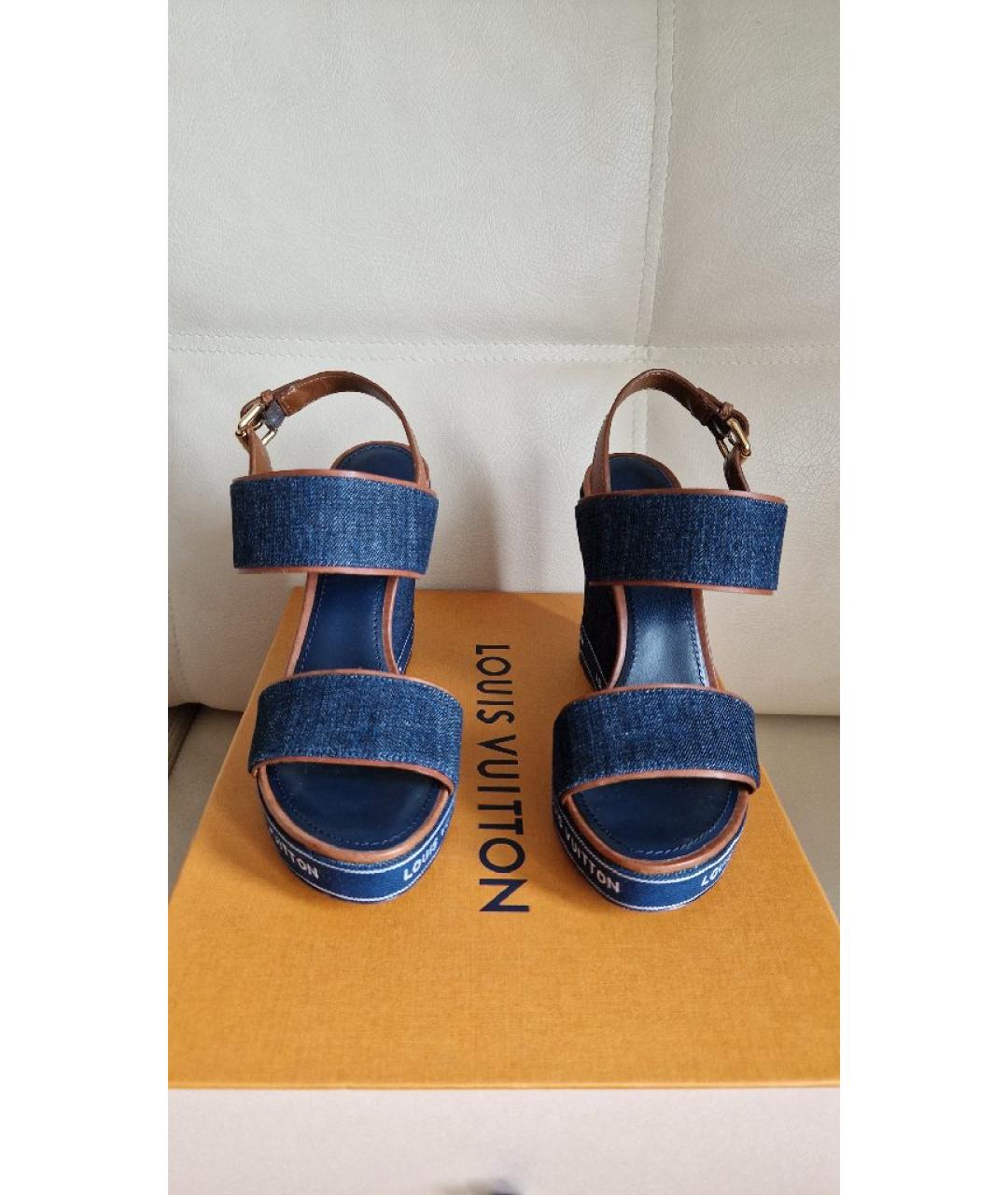 LOUIS VUITTON Темно-синие текстильные босоножки, фото 2