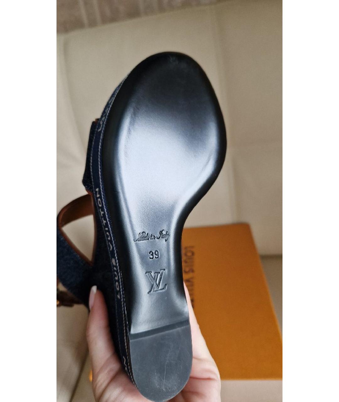 LOUIS VUITTON Темно-синие текстильные босоножки, фото 5
