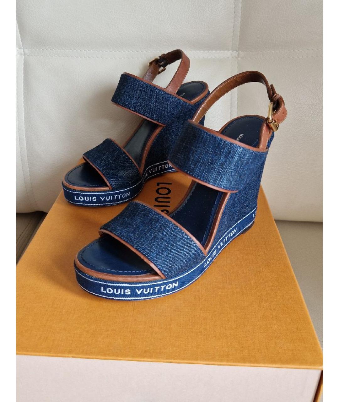 LOUIS VUITTON Темно-синие текстильные босоножки, фото 3