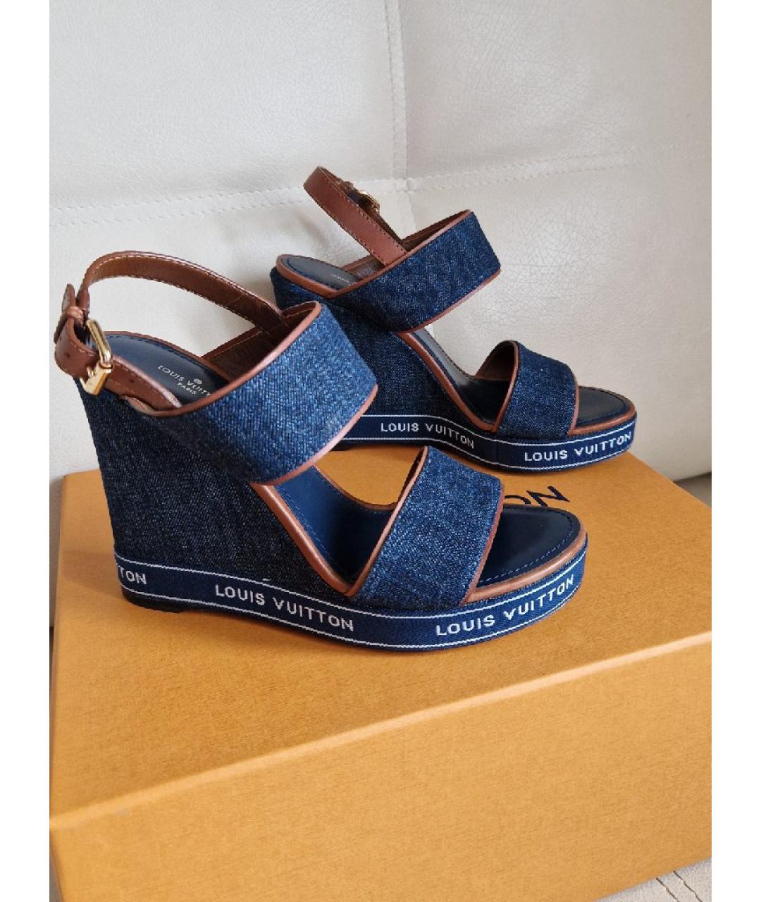 LOUIS VUITTON Темно-синие текстильные босоножки, фото 9