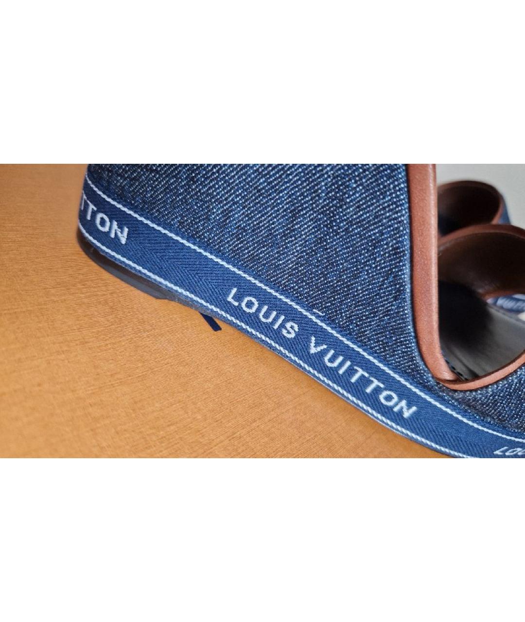 LOUIS VUITTON Темно-синие текстильные босоножки, фото 8