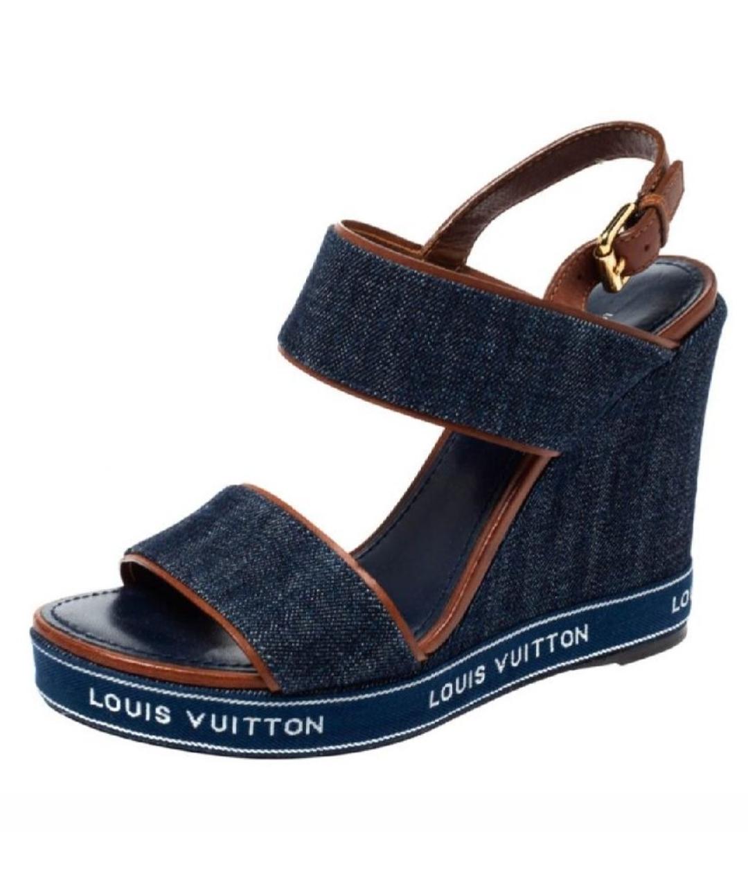 LOUIS VUITTON Темно-синие текстильные босоножки, фото 10