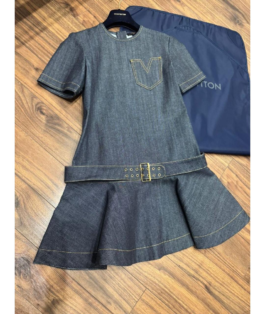 LOUIS VUITTON Темно-синее деним повседневное платье, фото 3