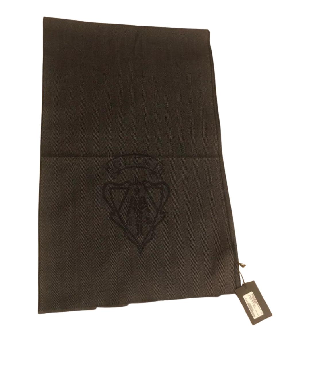 GUCCI Антрацитовый шерстяной шарф, фото 1