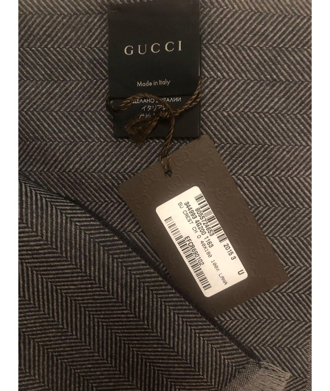 GUCCI Антрацитовый шерстяной шарф, фото 3