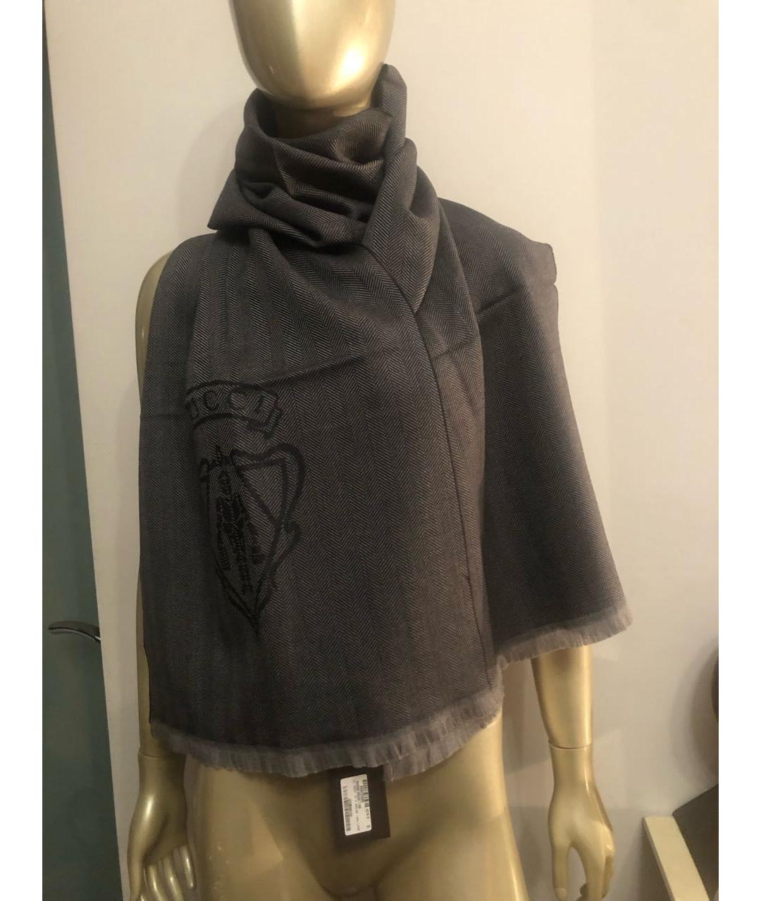 GUCCI Антрацитовый шерстяной шарф, фото 6