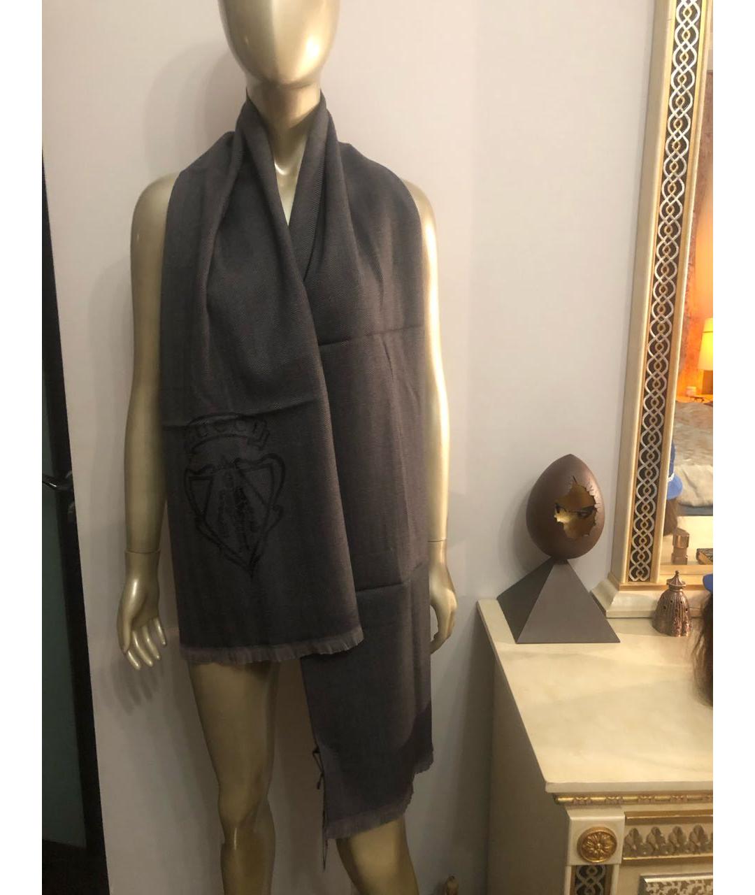 GUCCI Антрацитовый шерстяной шарф, фото 5