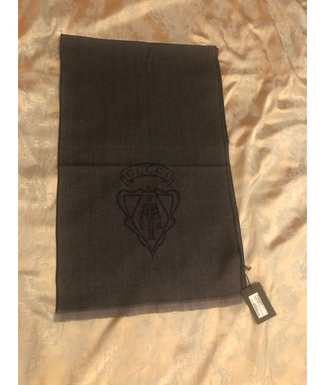 GUCCI Антрацитовый шерстяной шарф, фото 7