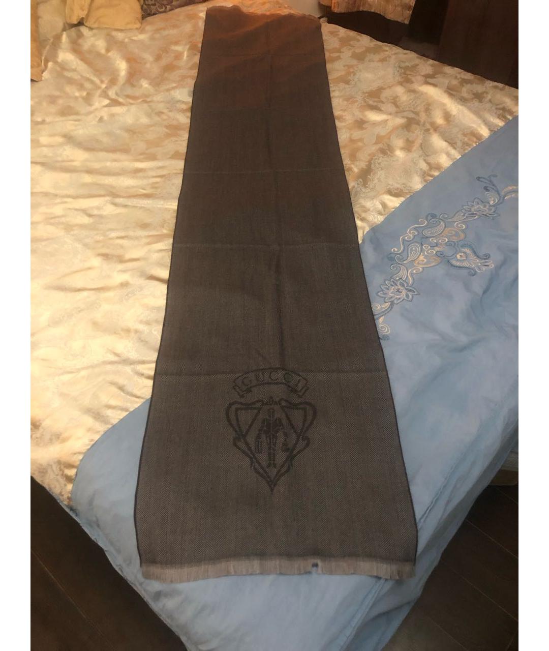 GUCCI Антрацитовый шерстяной шарф, фото 4