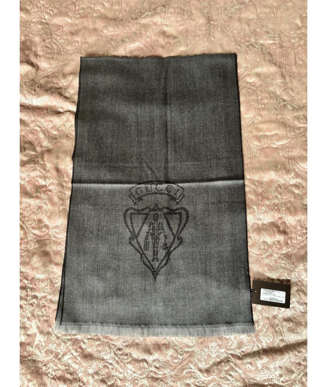 GUCCI Антрацитовый шерстяной шарф, фото 7