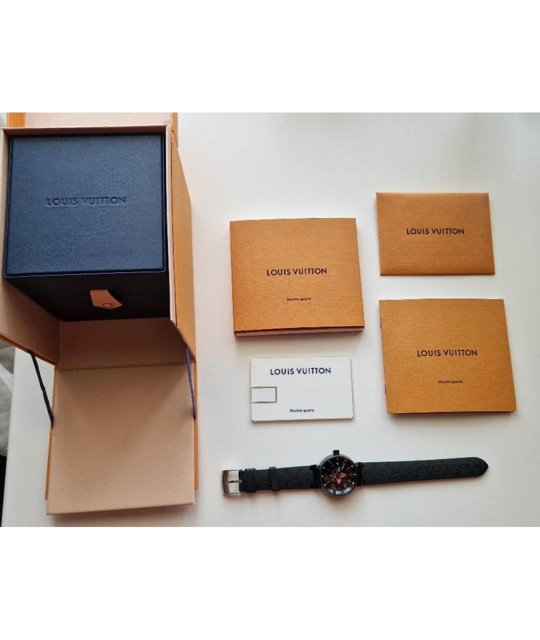 LOUIS VUITTON Черные часы из розового золота, фото 5