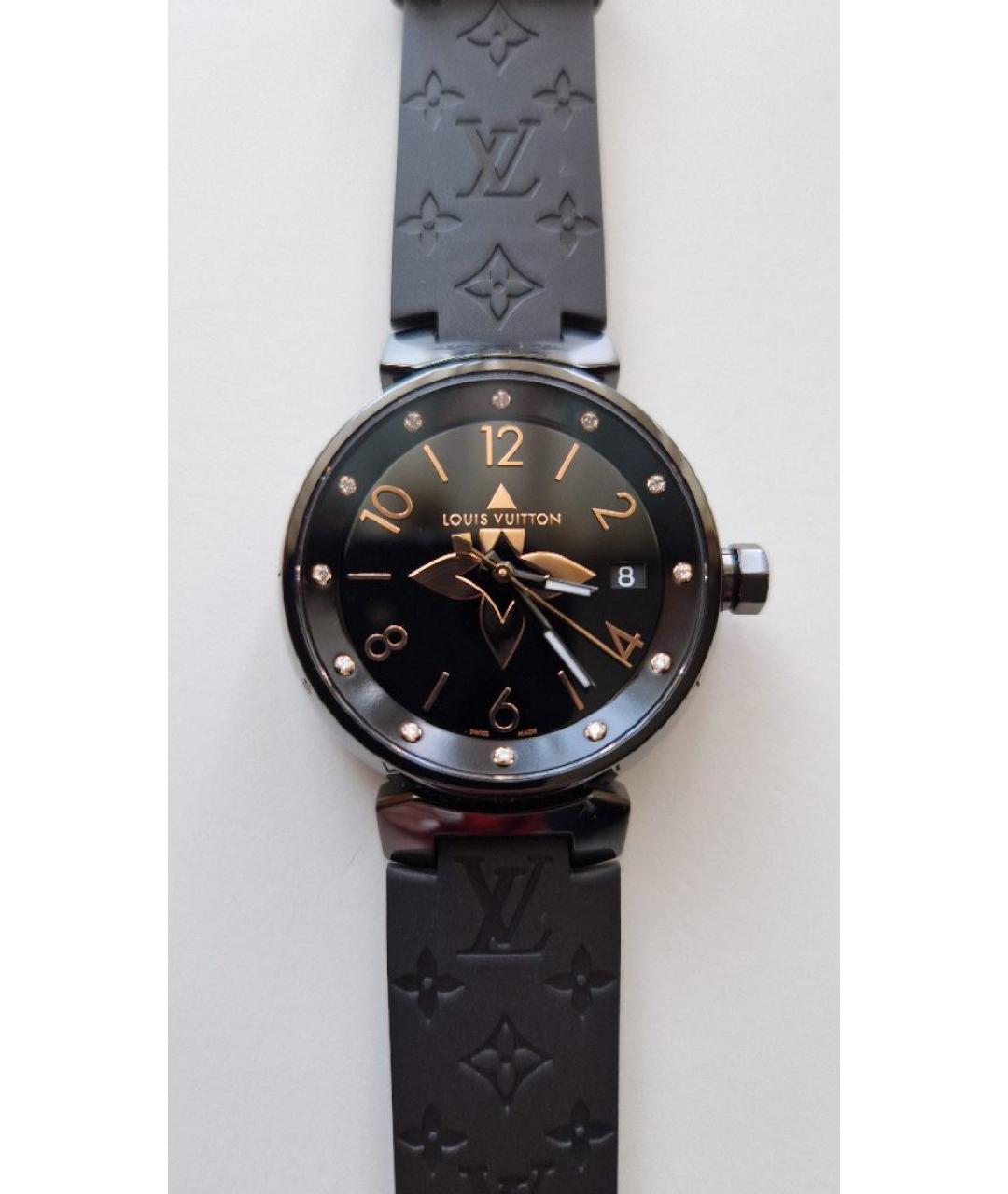 LOUIS VUITTON Черные часы из розового золота, фото 4