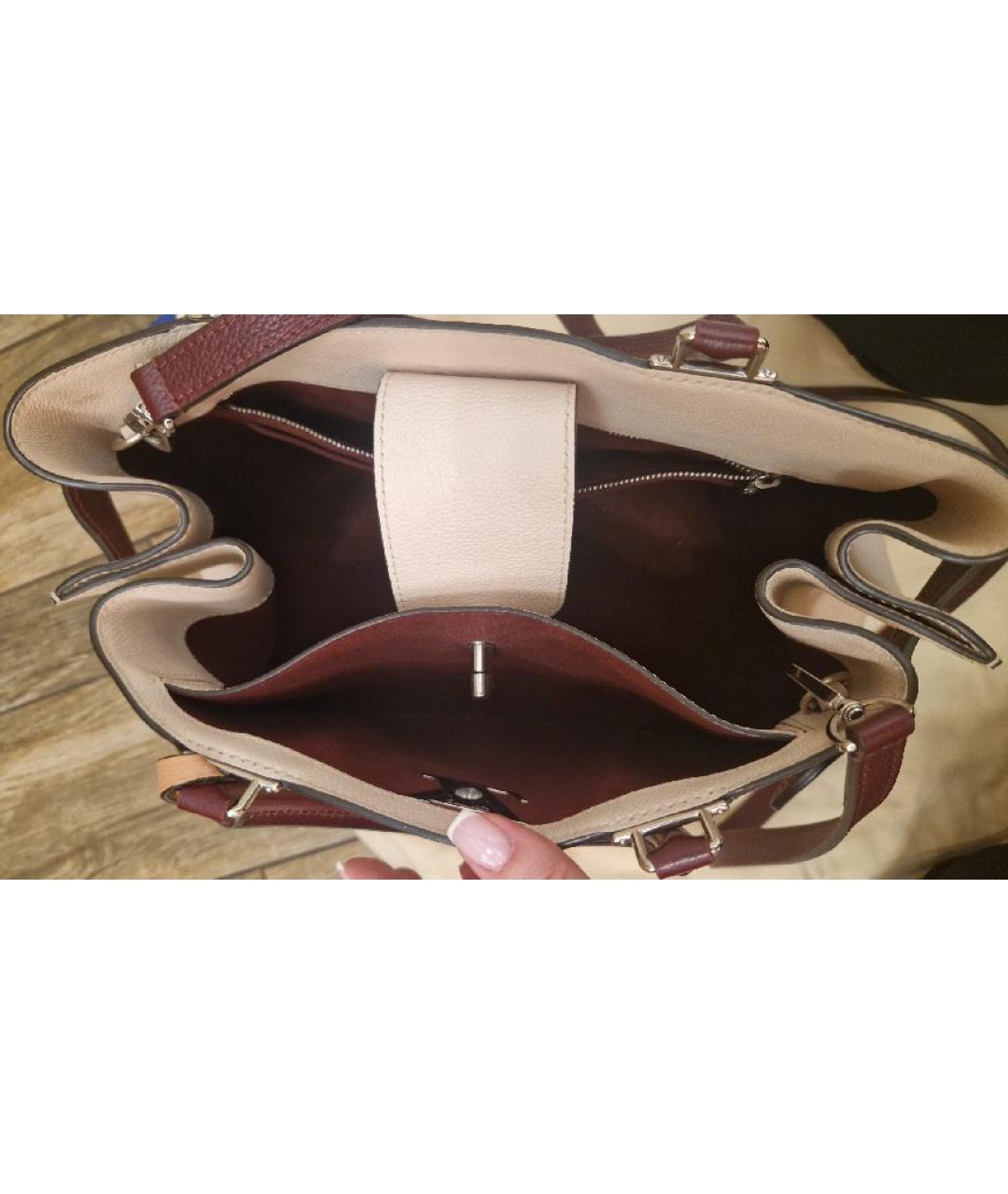 LOUIS VUITTON Бежевая кожаная сумка с короткими ручками, фото 2