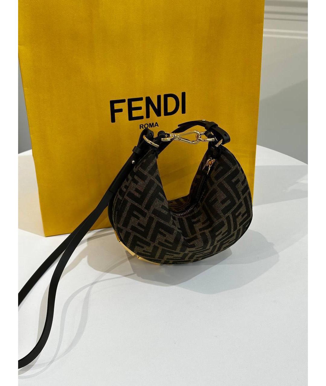 FENDI Коричневая тканевая сумка через плечо, фото 4