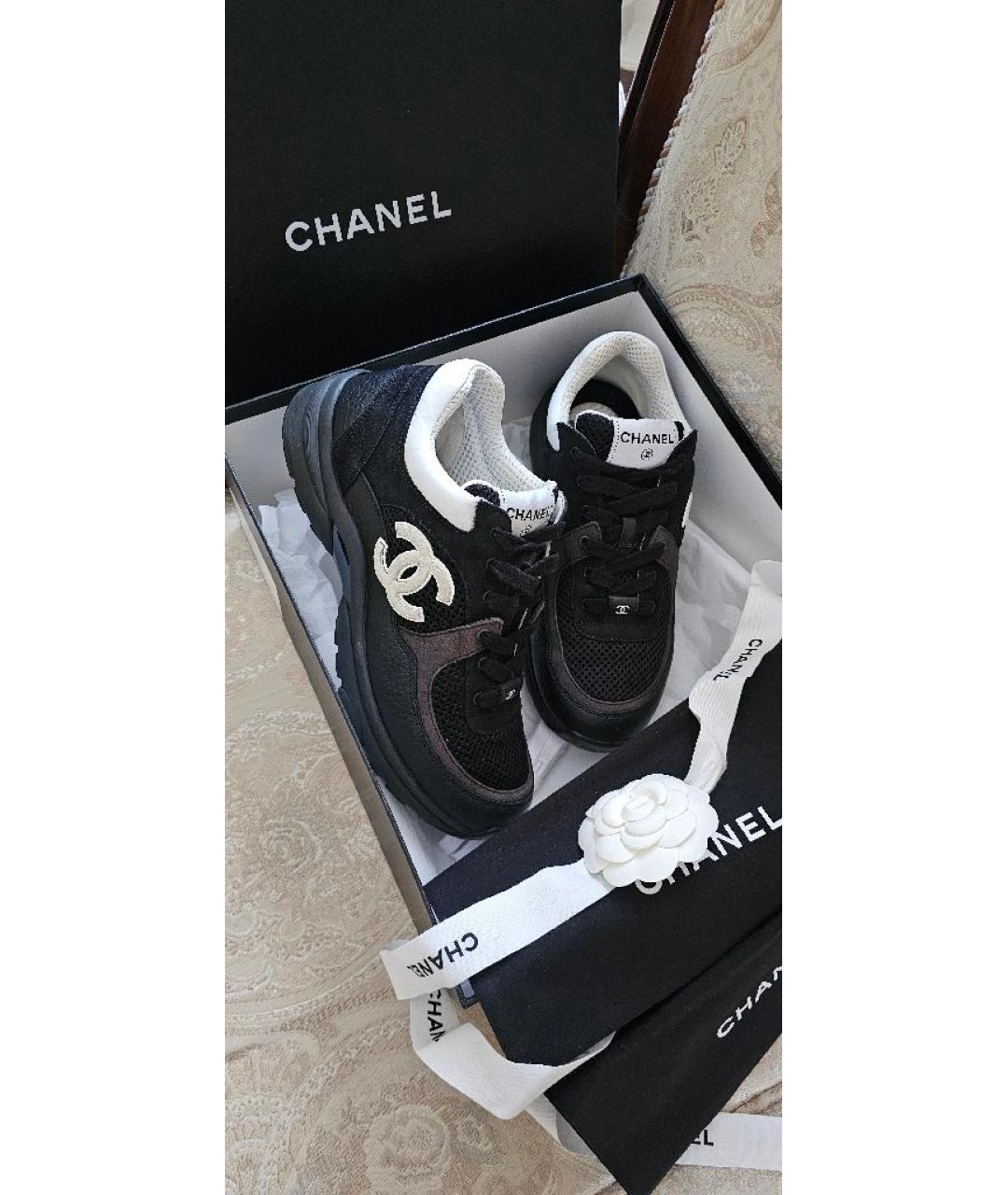 CHANEL Черные кожаные кроссовки, фото 3