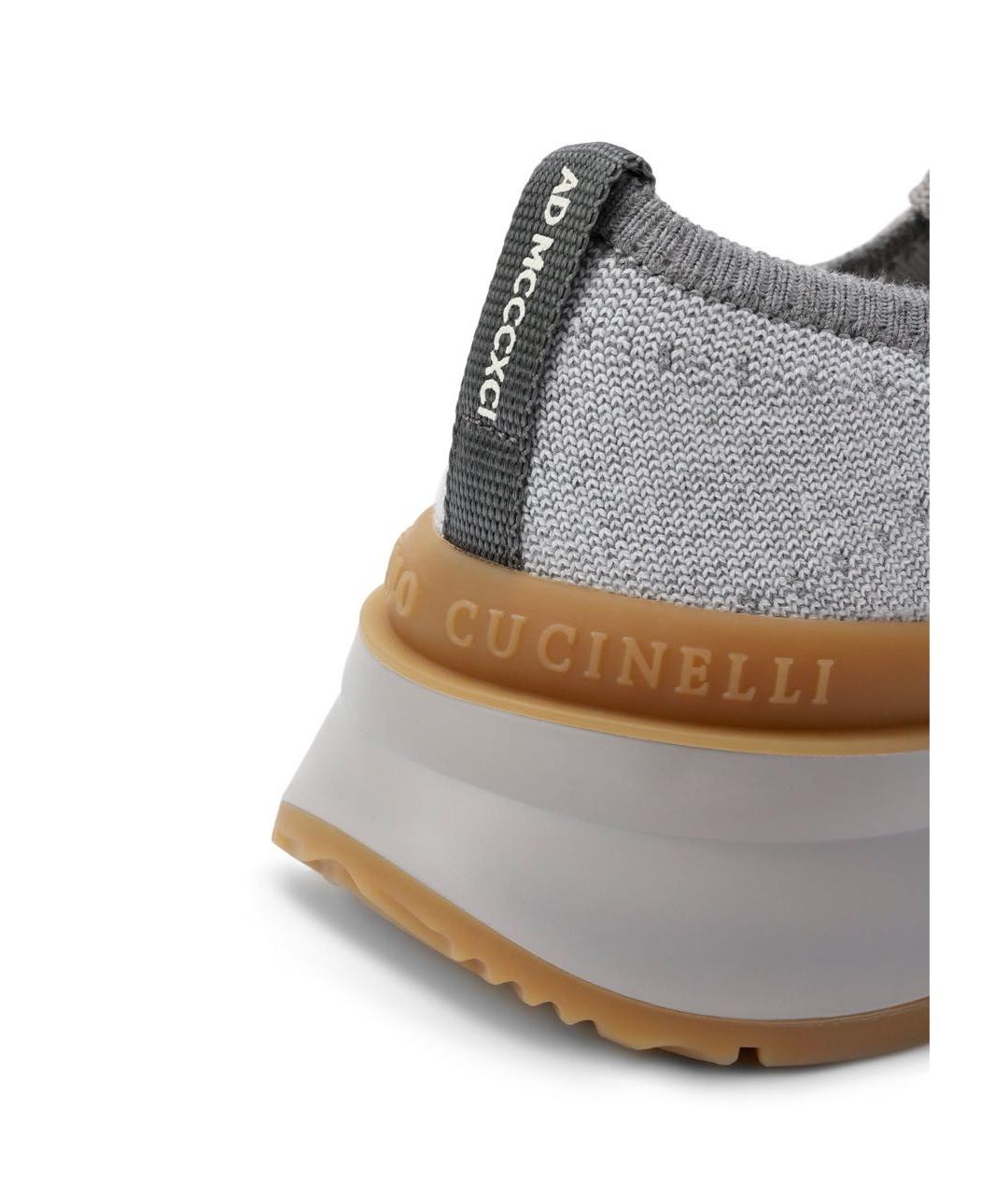 BRUNELLO CUCINELLI Серые текстильные низкие кроссовки / кеды, фото 4
