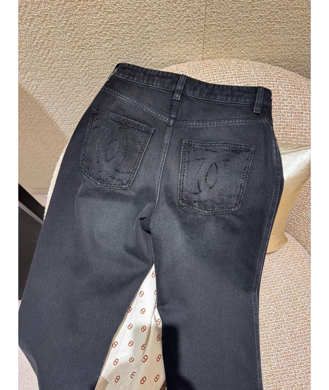 CHANEL Черные хлопковые прямые джинсы, фото 3