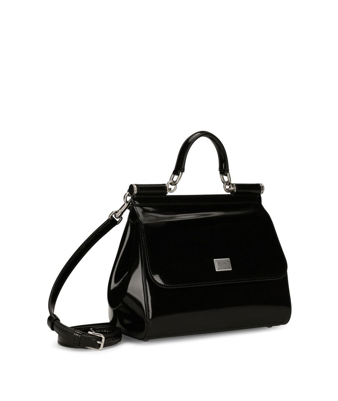 DOLCE&GABBANA Черная сумка тоут из лакированной кожи, фото 2