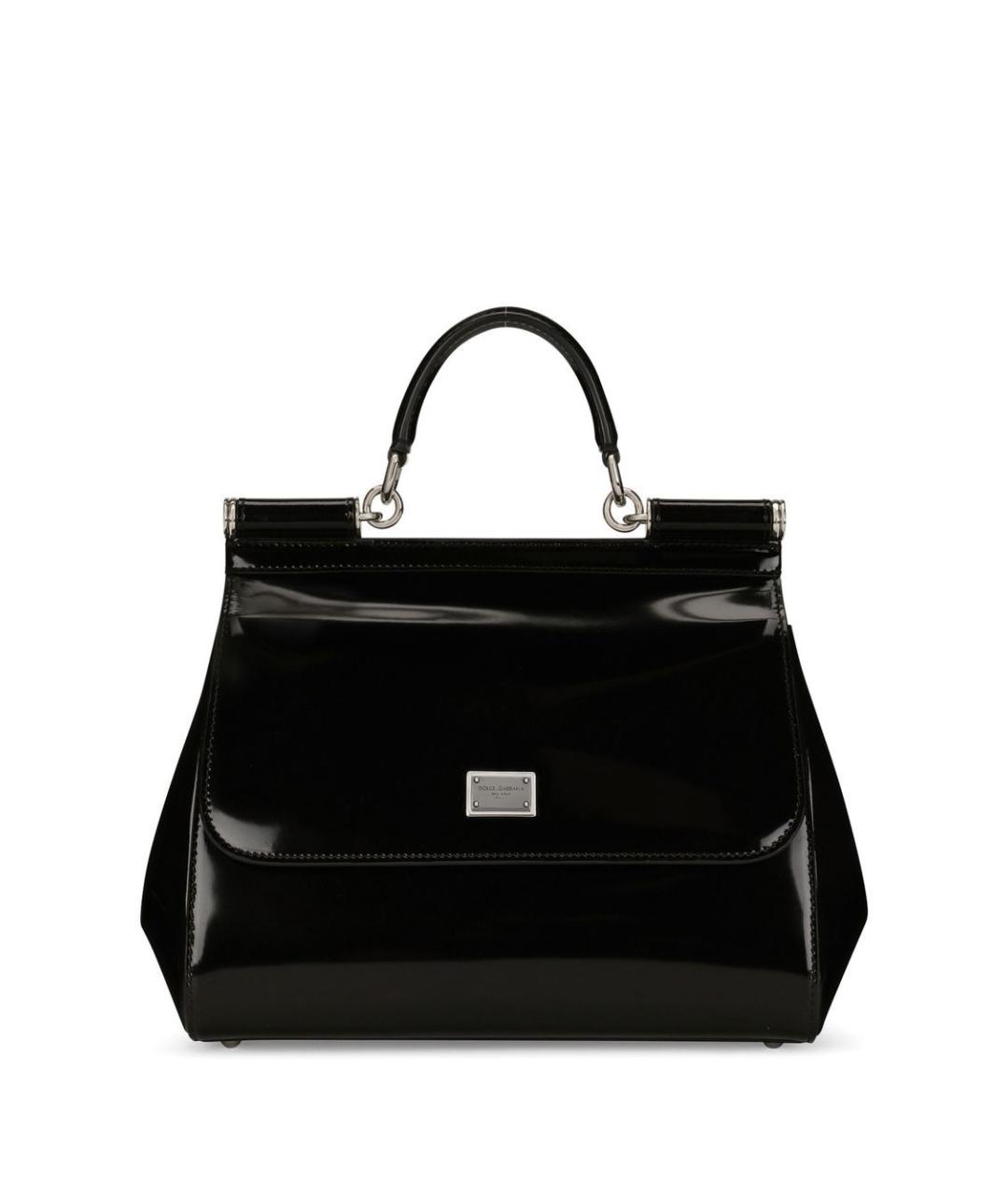 DOLCE&GABBANA Черная сумка тоут из лакированной кожи, фото 1