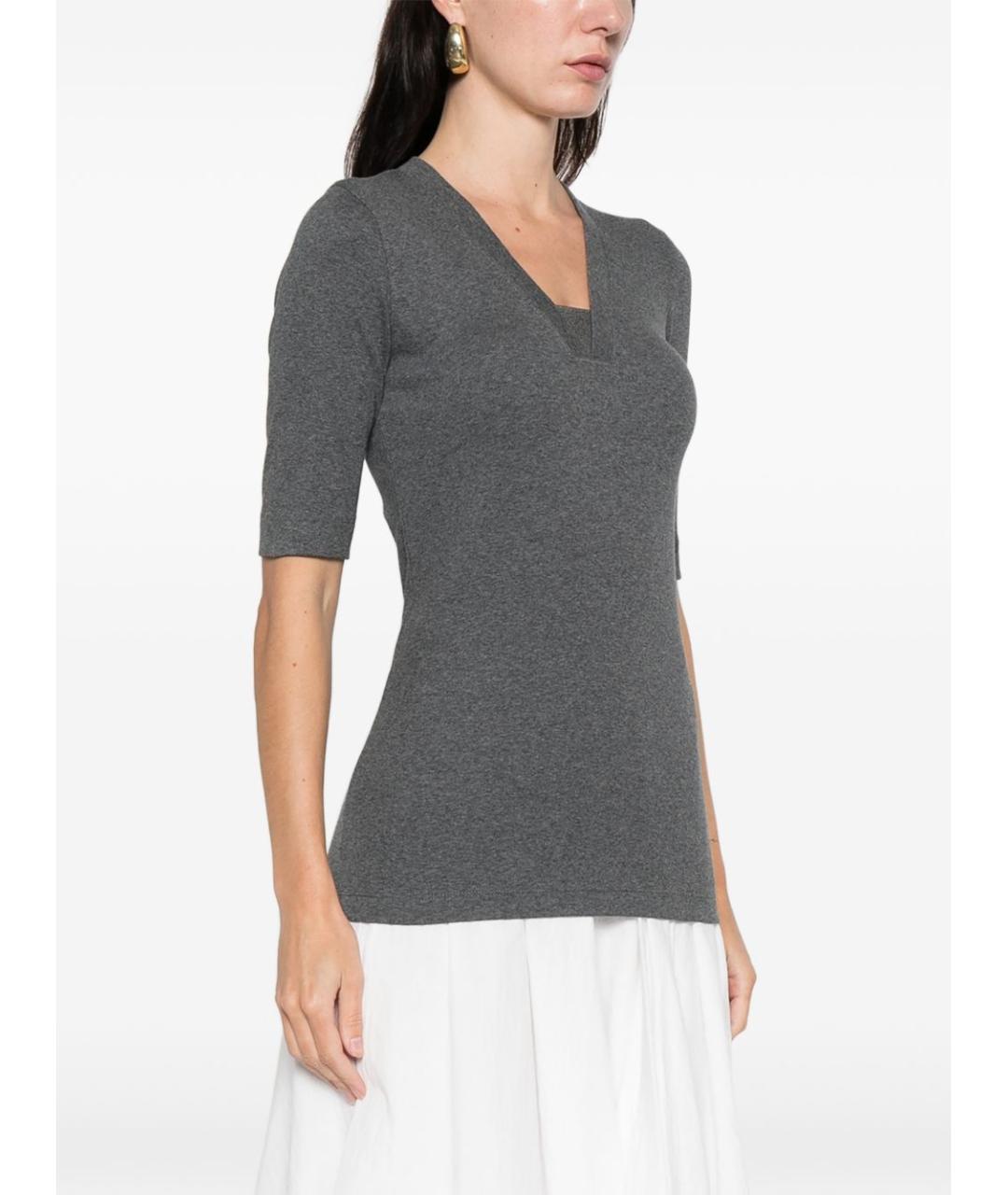 BRUNELLO CUCINELLI Серая хлопковая футболка, фото 5