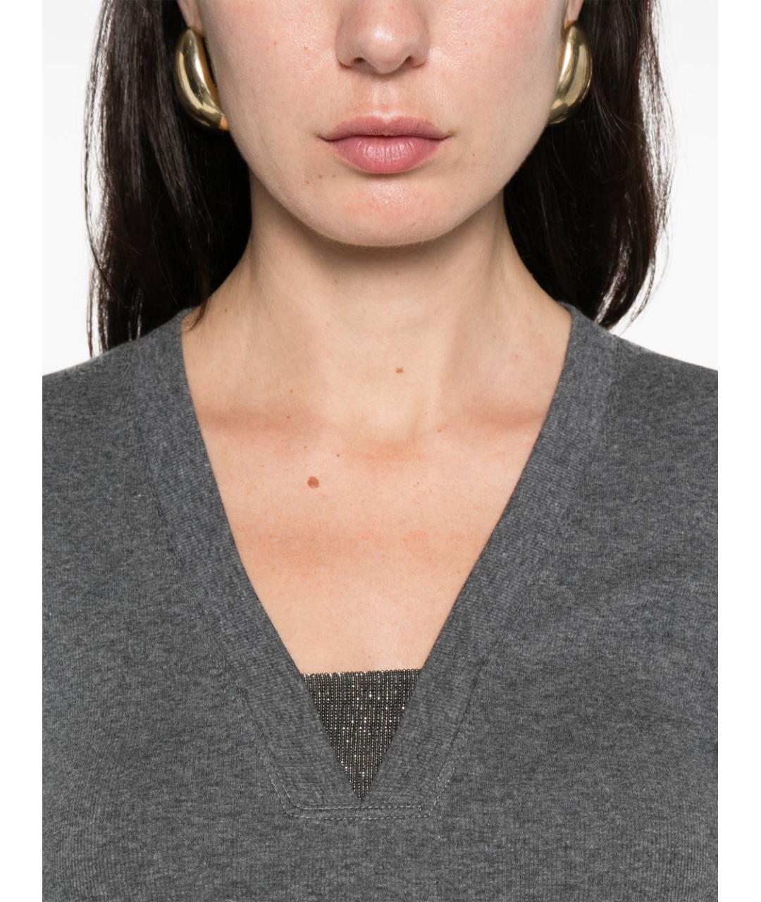 BRUNELLO CUCINELLI Серая хлопковая футболка, фото 4