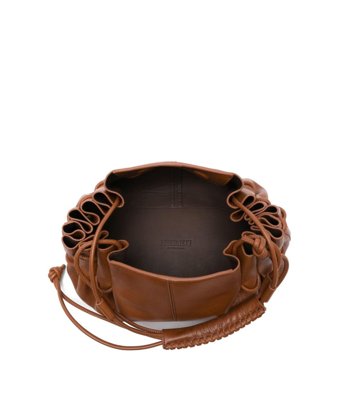 HEREU Коричневая кожаная сумка с короткими ручками, фото 2