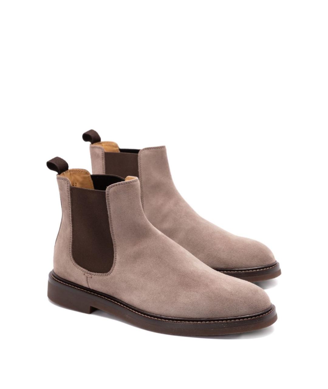 BRUNELLO CUCINELLI Бежевые замшевые высокие ботинки, фото 2