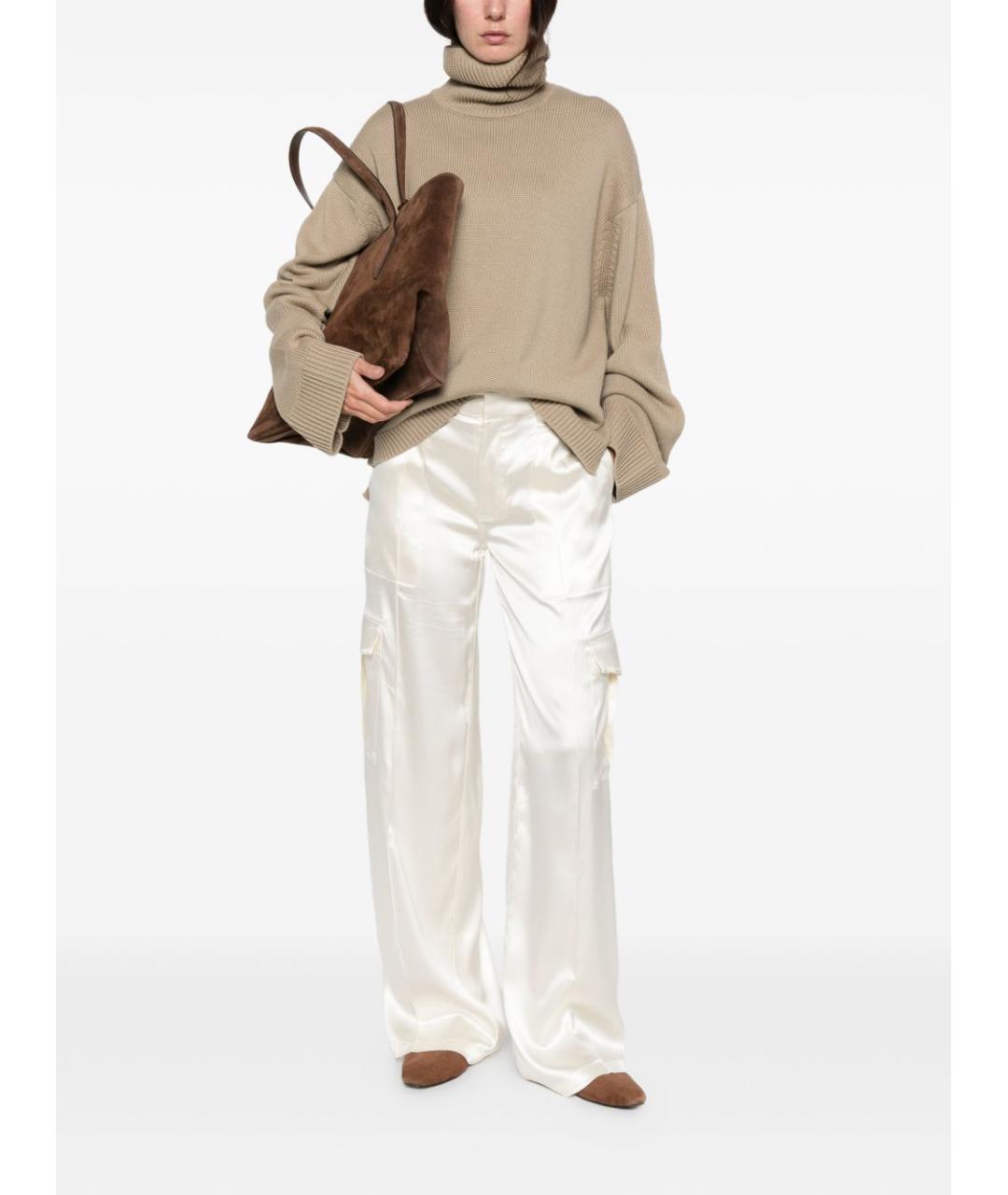 PHOEBE PHILO Белые шелковые прямые брюки, фото 3