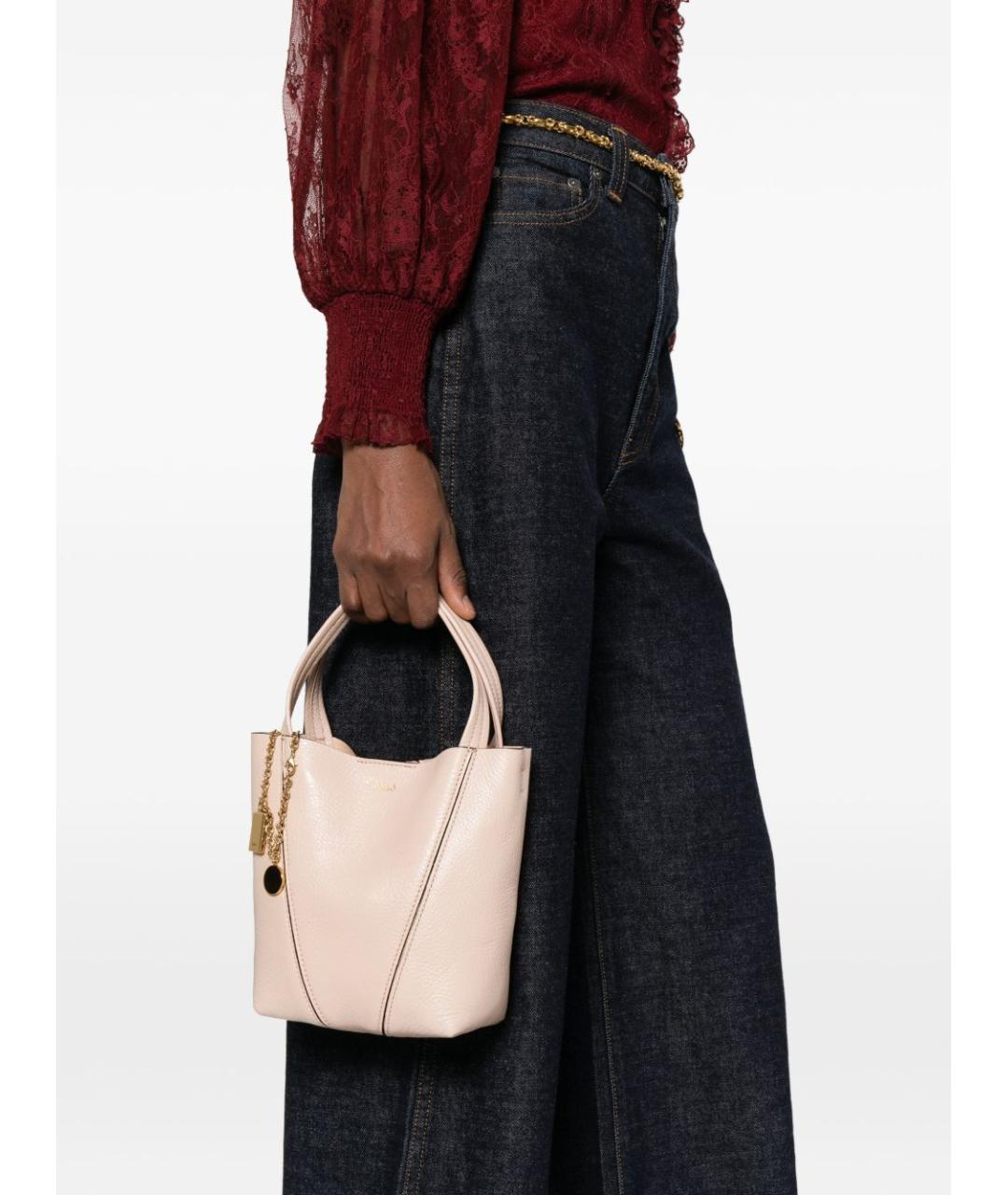 CHLOE Розовая кожаная сумка с короткими ручками, фото 5
